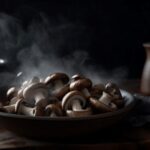 Steamed mushrooms with steam coming up from mushrooms
