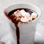 Dairy-free hot chocolate mix in cup with marshmallows