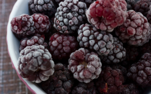 Frozen blackberries in a bowl