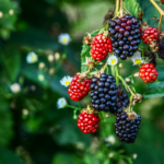 Seeds in blackberries on a bush