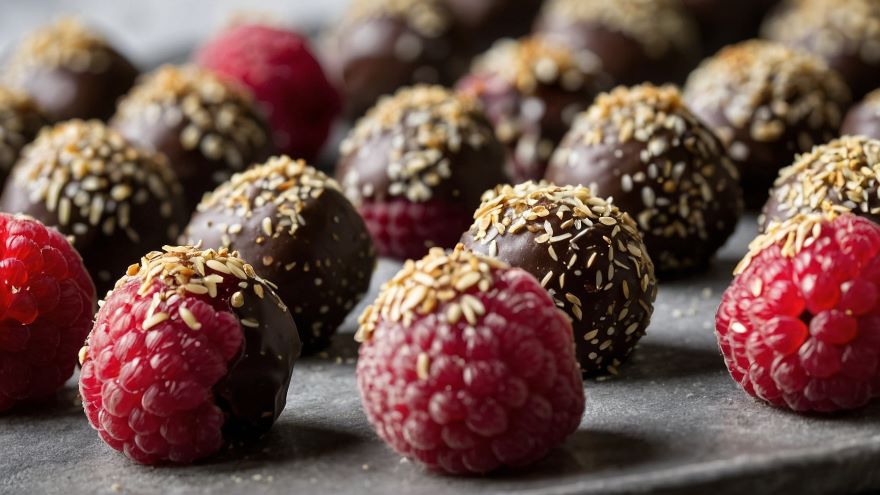 Chocolate covered raspberries, some coated and some plain